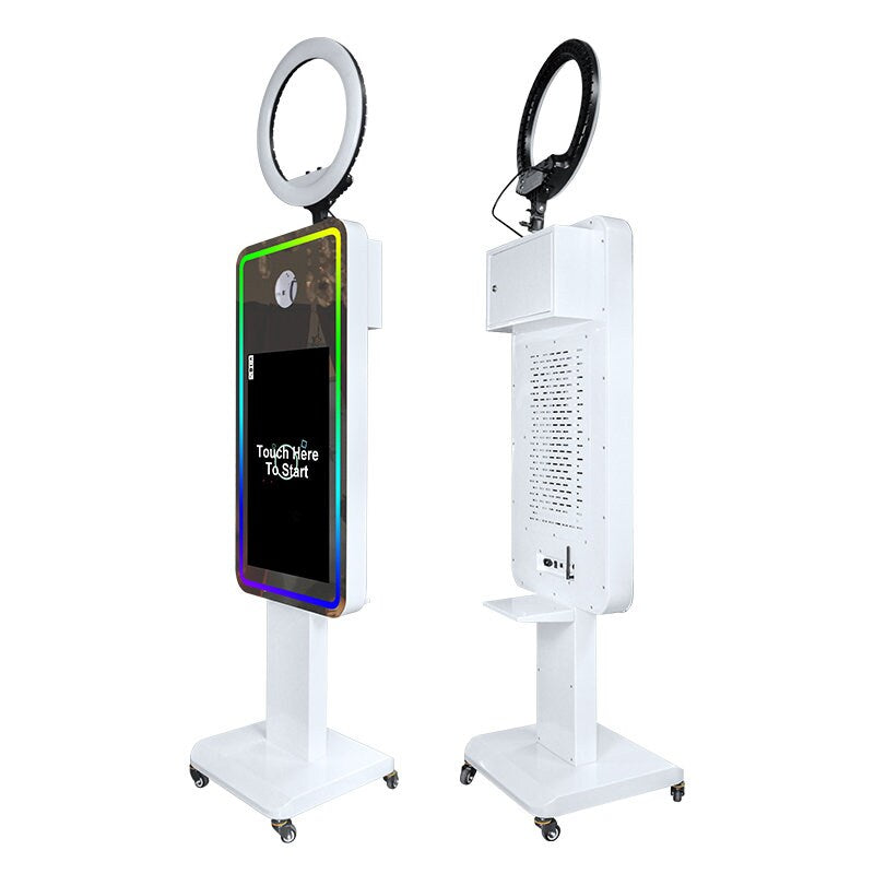 21.5'' Mirror Photo Booth w/ Touch Screen – Portable Selfie Booth for Weddings, Parties, & Events – White, Camera Included, Rental-Ready!